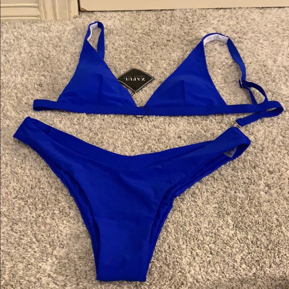 Blue cheeky swim suit